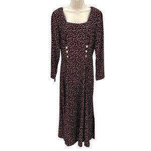 Vintage Jonathan Martin Womens Rayon Burgundy White Print Sheath Dress Size 9/10